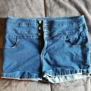 High waist 3 button dark blue jean shorts